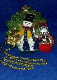 Vintage Mary Frances Christmas Snowman Purse