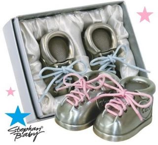  New Pink Blue Baby Shoes First Tooth Curl Pewter Keepsake Set