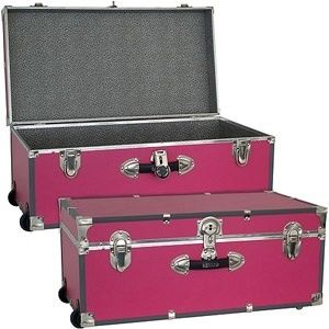 Wheeled Wooden Footlocker Storage Trunk Your Choice of Pink Blue or