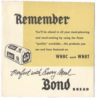 Bond Bread WNBC WNBT Cowboy Hopalong Cassidy Vintage NY TV Station