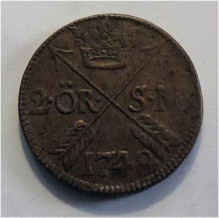 Sweden Coin Copper 2 Ore 1748 Frederick I