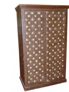 Old Door Brass Armoire Carved Cabinet Indian Furniture 60x30