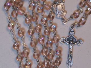 6mm Eucharistic Druk Rosaline Peach Czech Glass Rosary