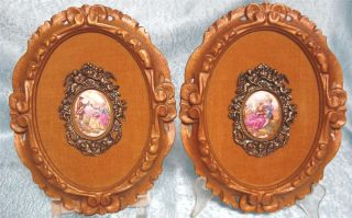 Fragonard Victorian Scenes on Tiles with Ornate Brass on 5x7 Oval Wall