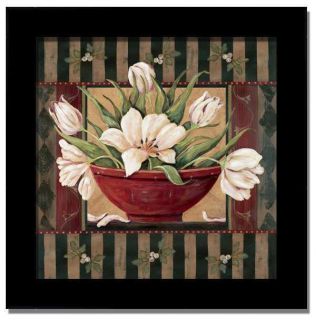 Tulip Stripe French Country Floral Decor Print Framed