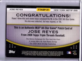 Jose Reyes 2008 Topps Triple Threads All Star Triple Game Used Patch
