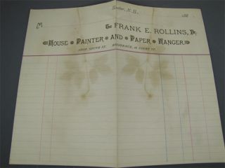 Antique 1880s Frank E Rollins Receipt w Floral Imprint