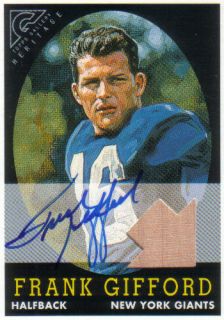 Autographed Frank Gifford 2001 Gallery Relic Seat Card