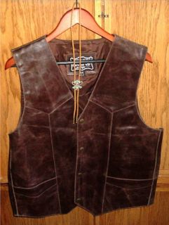 Vintage Brown Western Style Vest by Frist Bolo Tie