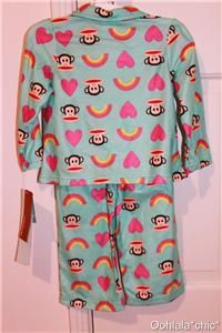 Paul Frank Girls Blue Monkey Rainbow Heart Pajamas PJs