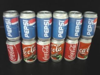 Coca Cola 6 Pepsi Cans Dollhouse Miniatures Food Drink