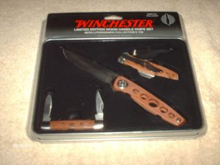 WINCHESTER LIMITED EDITION WOOD HANDLE 3 KNIFE SET WITH TIN BOX