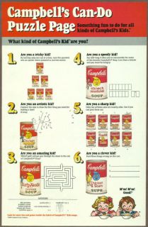 Campbells Soup puzzles & games 1988 print ad / comic advertisement