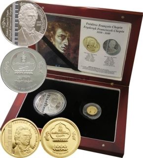 Mongolia 2008 500 1000 Tugrik Frederic Chopin Silver and Gold Set Only