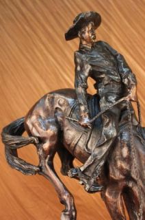 Signed Frederic Remington Out Law Cowboy on Horse Bronze Marble