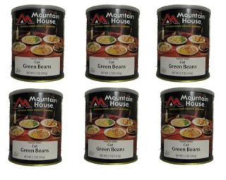 cans of Mountain House Green Beans Freeze Dried food 25 year shelf