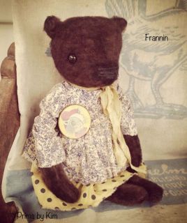 Primitive Country French Antique LK Brown Fuzzy Bear Doll