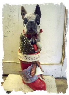 Antique Style ★ French Bulldog in Vintage Christmas Boot Set ★ by