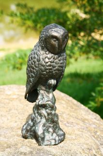 Wise Hoot Owl Perched Garden Sculpture Statue Verdegris