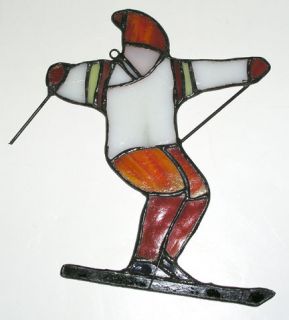 Stained Glass Skier Sun Catcher Christmas Ornament