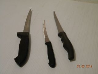 LOT OF 3 FILLET KNIVES FOREVER SHARP, BASIC ESSENTIALS, DECUT, FISHING