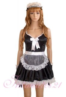 Sexy french Maid Costume Dress + Gloves Lace Trims Fullset Halloween