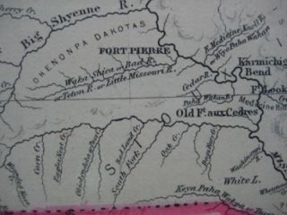 Original 1863 Wagon Trail Map Nebraska Dakota Montana Idaho Kansas
