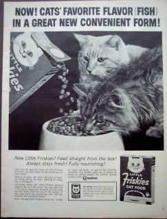 1963 Kitty Eating Little Friskies Cat Food Vintage Ad