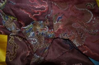 Antique Tibetan ceremonial robe  Chinese Qing brown silk brocade with