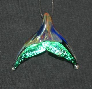 San Juan Island Art Glass Whale Tail Lampwork Dichroic Glass Pendant