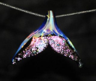 San Juan Island Whale Tail Lampwork Dichroic Glass Pendant Bead