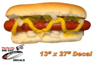 Huge Relish Hot Dog 13x27 Decal Sign for Hot Dog Cart or
