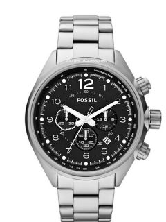 New Fossil Men CH2800 Silver Band Black Dial Chrono Watch