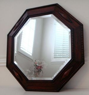 Antique Oak Wood Frame Octogon Shape Beveled Glass Mirror