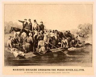  Currier Ives Revolutionary Marion Brigade Pedee River Tarleton Attack