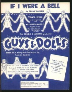 Guys Dolls 1950 If I Were A Bell UK Production Vintage Sheet Music