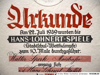  Certificate issued by The Mayor of Nuremberg Furth in 1939