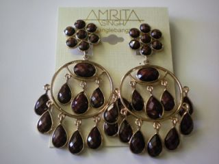Amrita Singh 18K Gold Plated Chandelier Quogue Earrings Smokey Brown $
