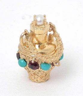 Vintage 14k Solid Gold Gems Moveable Perfume Vial Charm