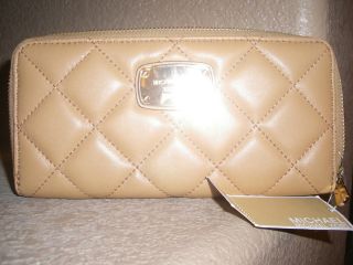 Michael Kors Tan Hamilton Quilted Continental Leather Zipper Clutch