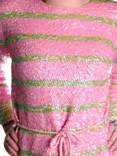 Vintage Dress Pink Green Sequin Sweater Gene Shelly 1960s Small Orig