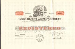 General Telephone Company of California $5 000 Bond Certificate Stock