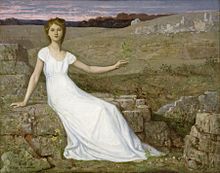 In this painting by Pierre Puvis de Chavannes a woman holds up an
