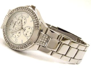 Silver Bracelet 3D Geneva Designer Style Crystal Bezel Womens Watch