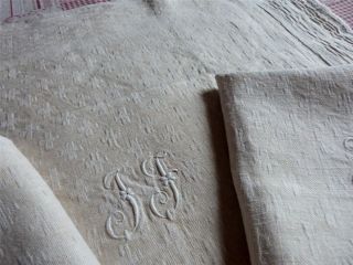 ANTIQUE FRENCH DOWRY DAMASK LINEN FLAX NAPKINS MONOGRAMMED JF TABLE