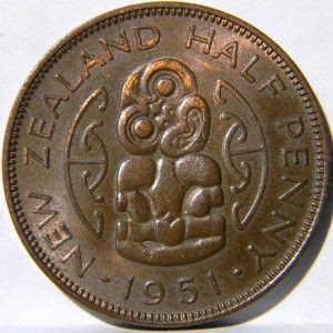 New Zealand George VI 1951 Bronze 1 2 Penny Brown UNC