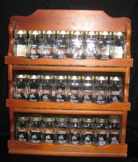 Vintage Crystal Food Products 3 Tier 24 Glass Spice Jars and Wood Rack