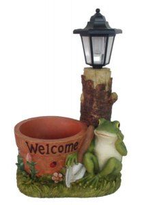 Frog Planter Solar Lamp Outdoor Light Stand Garden Flower Vintage