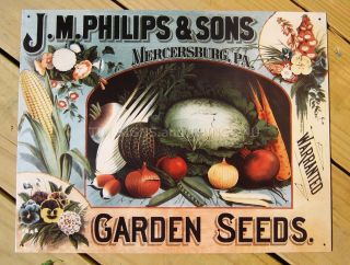 Philips Garden Seeds Tin Sign Vegetable Flower Vtg Kitchen Metal Wall