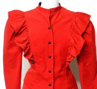 Vintage 80s Gene Ewings Bis Size 44 Red Corduroy Suit Ruffle Full